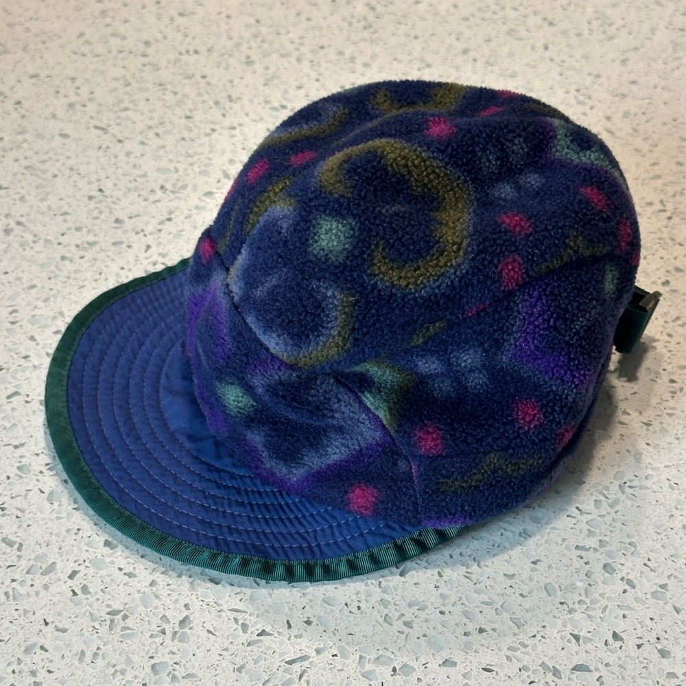 Vintage Patagonia Synchilla Fleece Duckbill Hat Rare Tapestry Ink Blue Pattern
